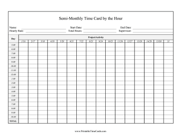 Semi-Monthly Time Card By Hour Time Card