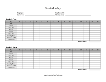 Semi-Monthly Time Card with Breaks Time Card