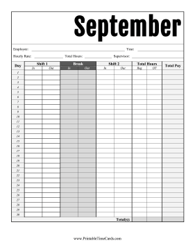 September Time Card Time Card