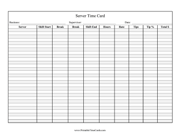 Service Industry Time Card Time Card