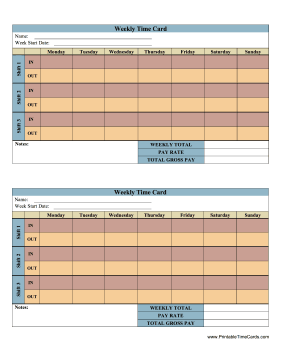 Shift Time Card Time Card