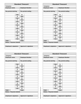 Standard Small Time Card