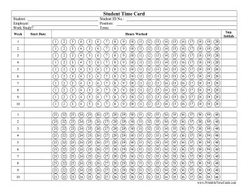 Student Time Card Bubbles Time Card