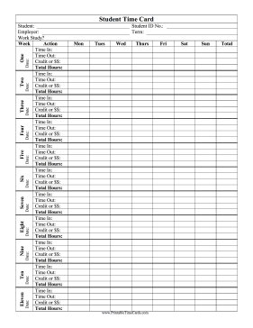 Student Time Card Quarter Time Card