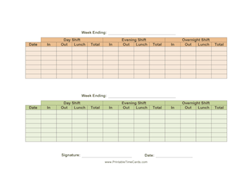 Time Card By Shift Time Card