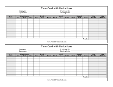 Time Card with Deductions Time Card