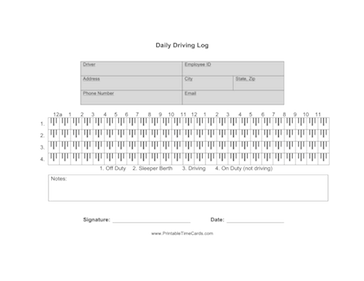 Trucker Driving Log Time Card