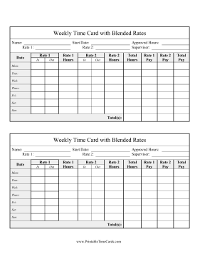 Weekly Time Card 2 Blended Rates Time Card