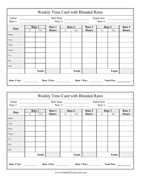 Weekly Time Card 3 Blended Rates Time Card