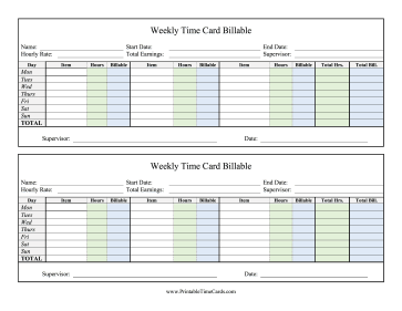 Weekly Time Card Billable Time Card