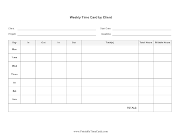 Weekly Time Card By Client Time Card