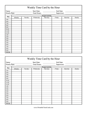 Weekly Time Card By Hour Time Card