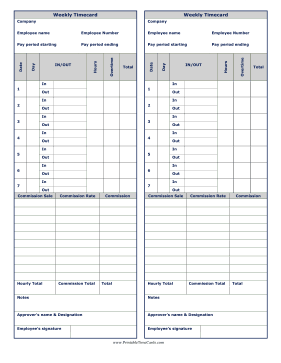 Weekly Time Card Commissions Time Card