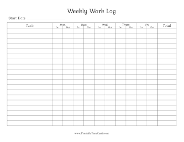 Weekly Work Log Time Card