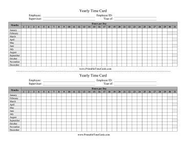 Yearly Time Card Time Card