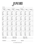 Monthly Time Card Calendar January