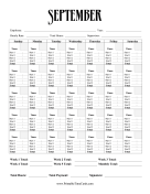 Monthly Time Card Calendar September